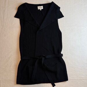 Wilfred Women's Black Ribbed Sweater Vest Tie Belt Front Pockets Size XS